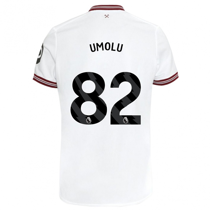 メンズフットボールジェミア・ウモル、#82白アウェイシャツ2023/24ジャージーユニフォーム