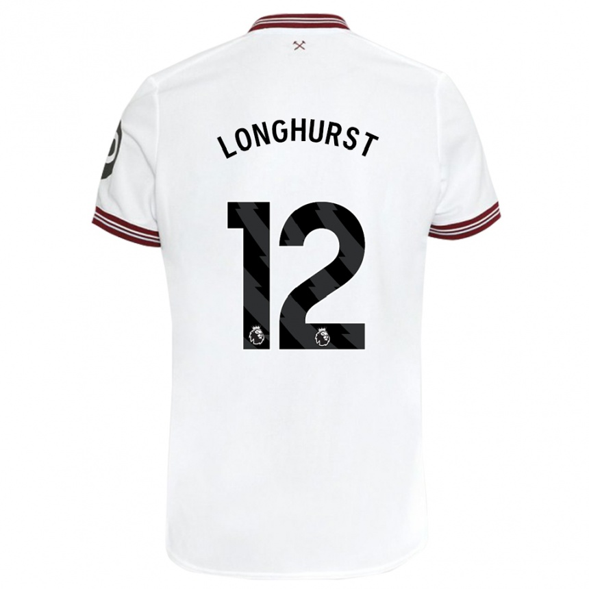 メンズフットボールケイト・ロングハースト#12白アウェイシャツ2023/24ジャージーユニフォーム