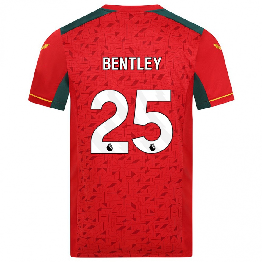 メンズフットボールダニエル・ベントレー#25赤アウェイシャツ2023/24ジャージーユニフォーム