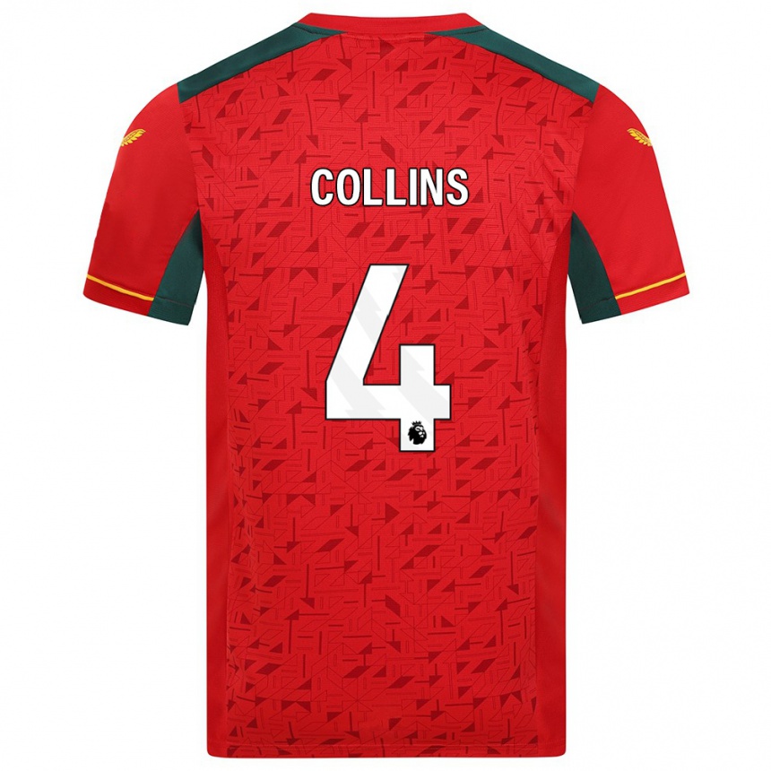 メンズフットボールネイサン・コリンズ#4赤アウェイシャツ2023/24ジャージーユニフォーム