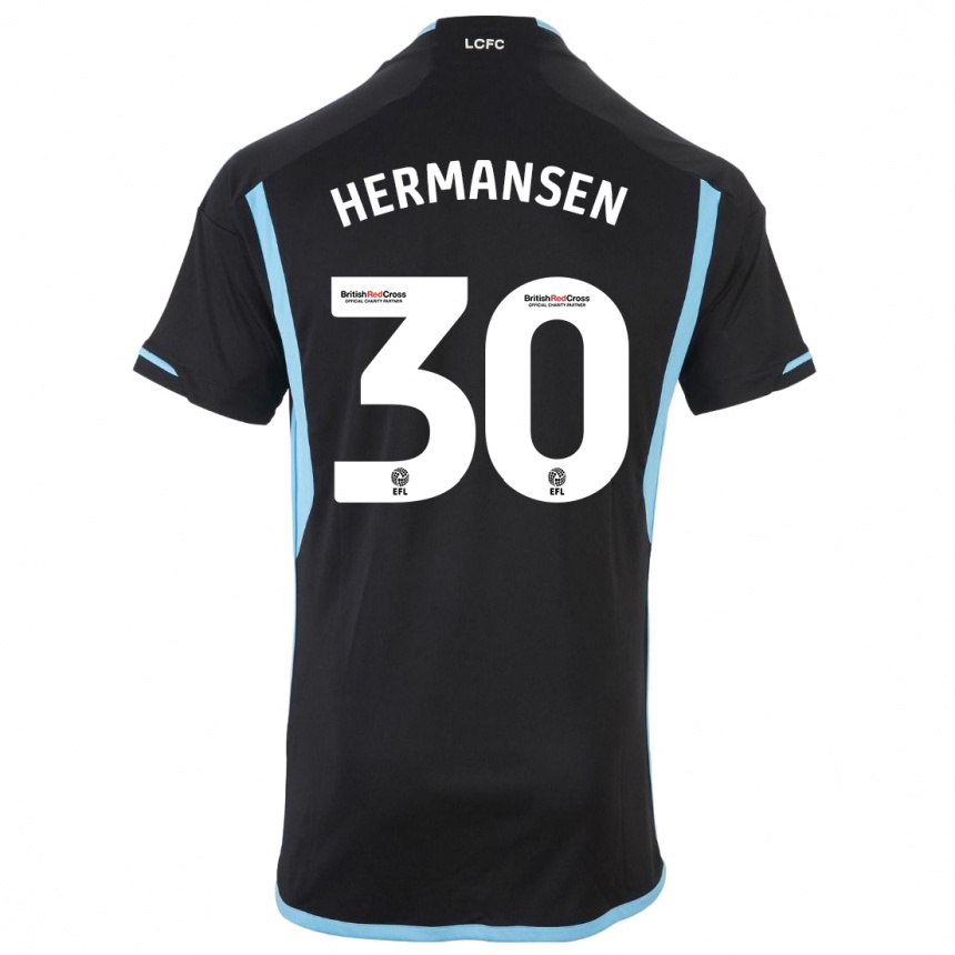 メンズフットボールマッツ・ハーマンセン#30黒アウェイシャツ2023/24ジャージーユニフォーム