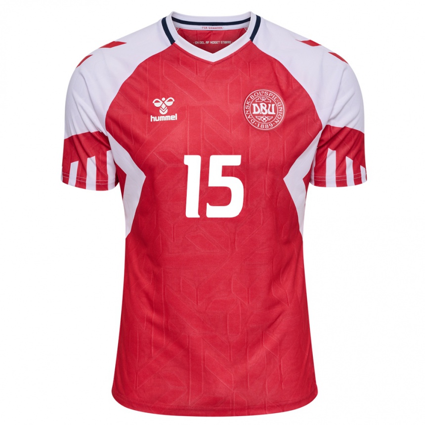 キッズフットボールデンマークオリヴァー・ヴィラドセン#15赤ホームシャツ24-26ジャージーユニフォーム