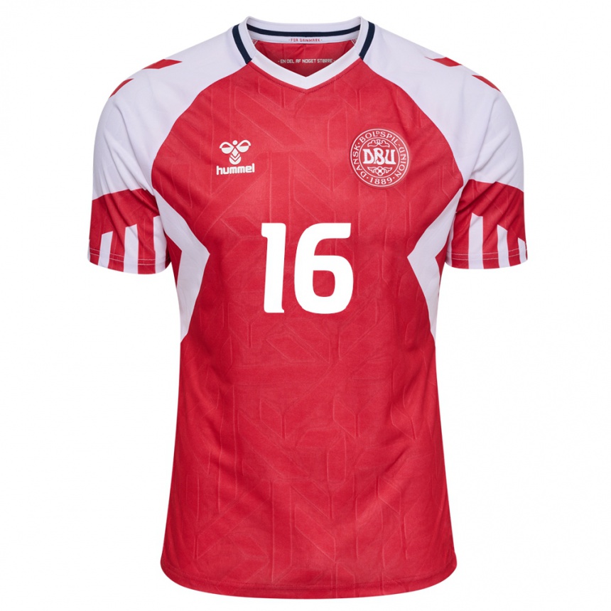 キッズフットボールデンマークマッツ・ハーマンセン#16赤ホームシャツ24-26ジャージーユニフォーム