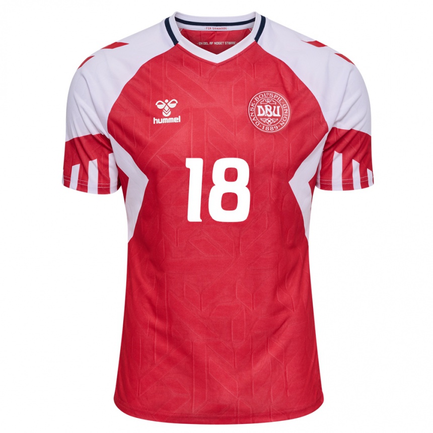 キッズフットボールデンマークルナ・ゲヴィッツ#18赤ホームシャツ24-26ジャージーユニフォーム