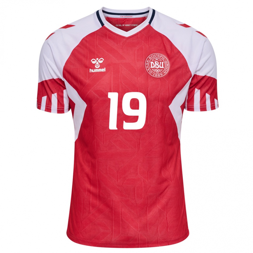 キッズフットボールデンマークカスパー・ニールセン#19赤ホームシャツ24-26ジャージーユニフォーム