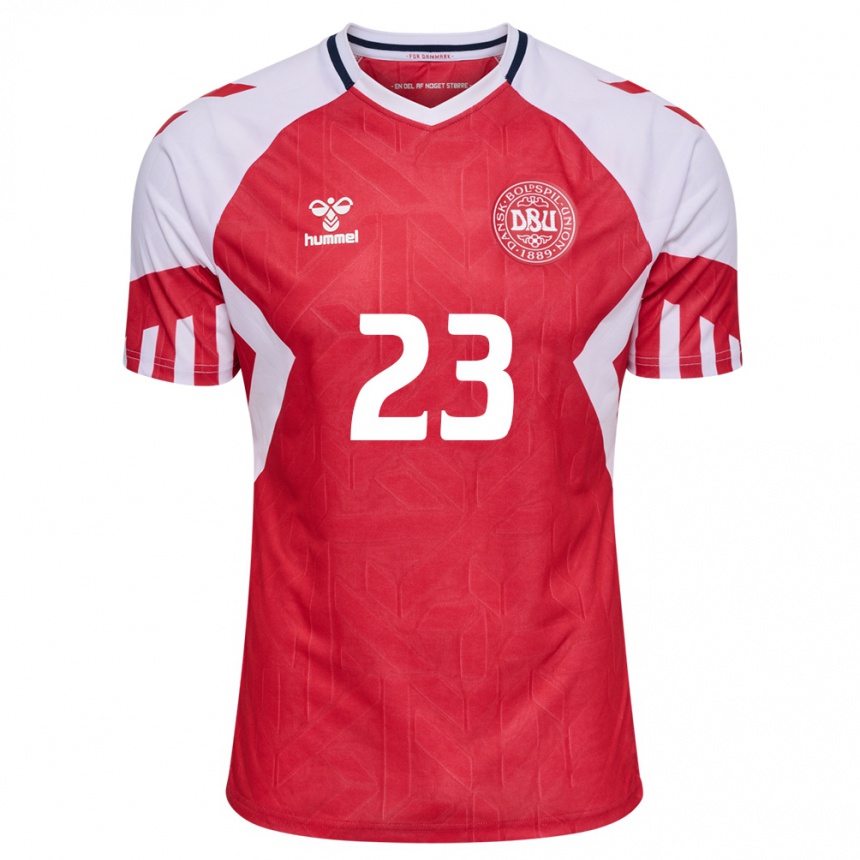 キッズフットボールデンマークアスク・アーデルガード#23赤ホームシャツ24-26ジャージーユニフォーム