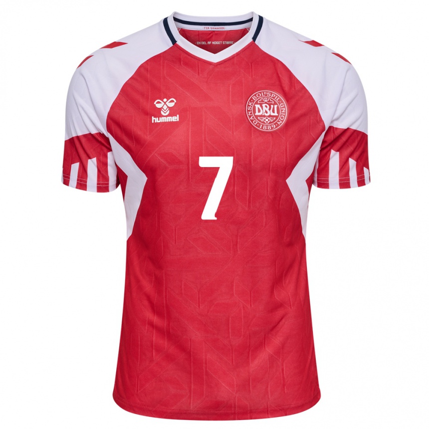 キッズフットボールデンマークヴィクトル・イェンセン#7赤ホームシャツ24-26ジャージーユニフォーム