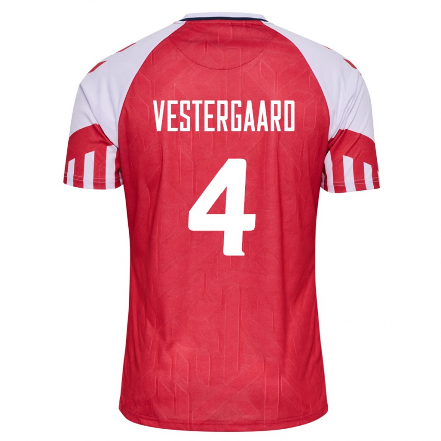 キッズフットボールデンマークヤニク・ヴェスターゴーア#4赤ホームシャツ24-26ジャージーユニフォーム