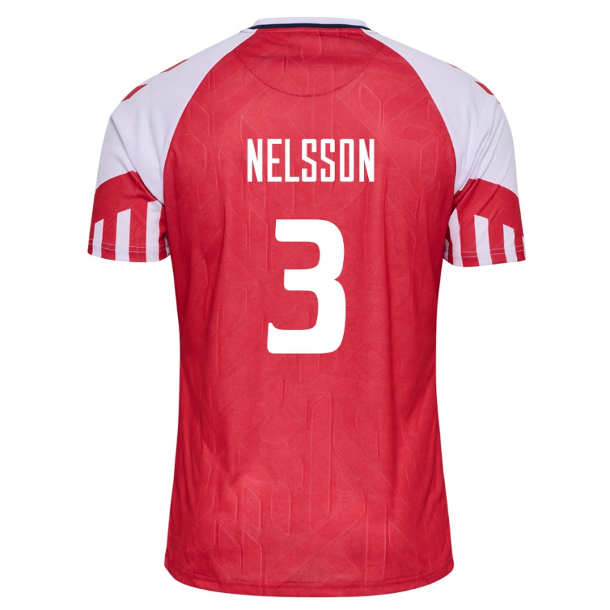 キッズフットボールデンマークビクトル・ネルソン#3赤ホームシャツ24-26ジャージーユニフォーム