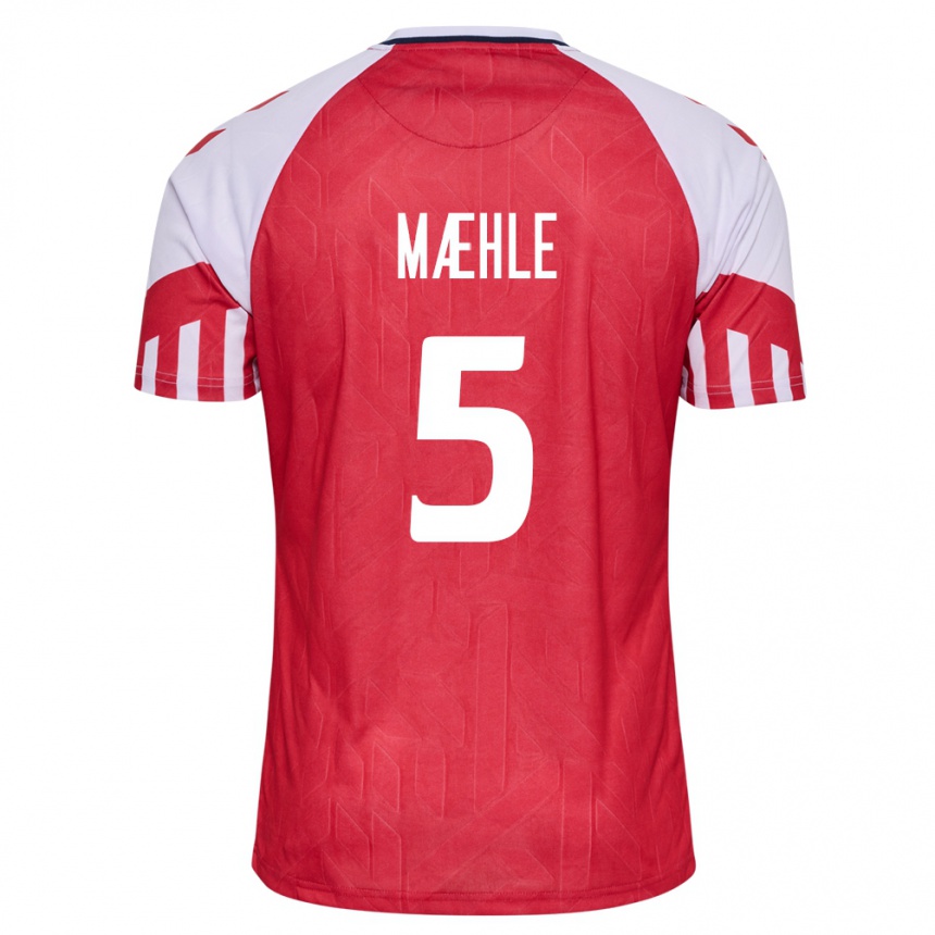 キッズフットボールデンマークヨアキム・メーレ#5赤ホームシャツ24-26ジャージーユニフォーム
