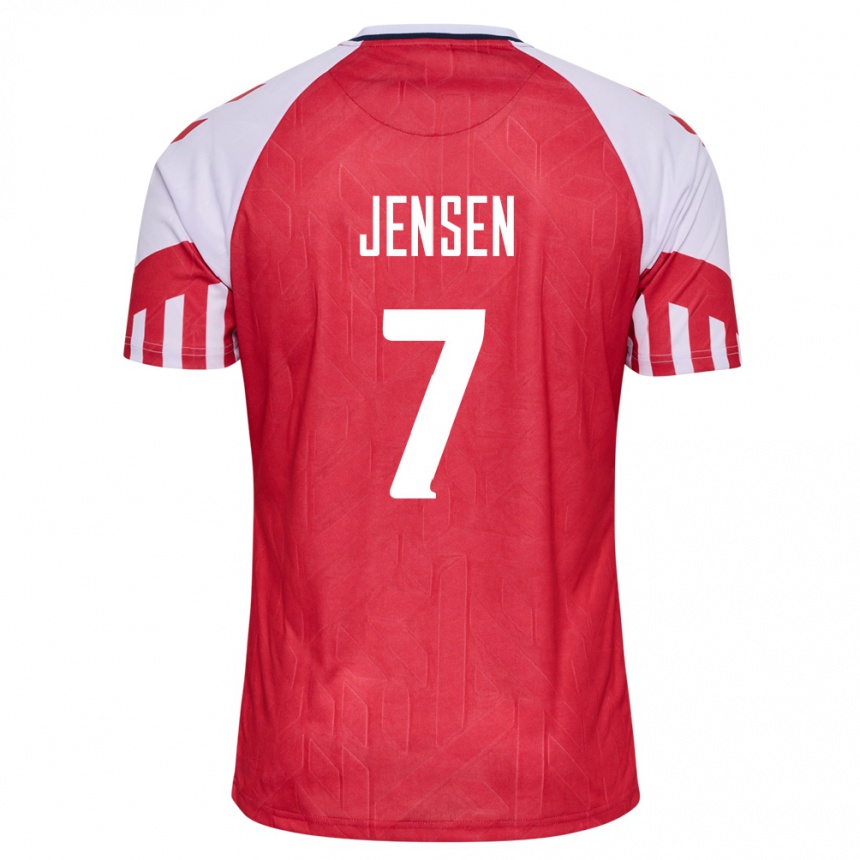 キッズフットボールデンマークマティアス・イェンセン #7赤ホームシャツ24-26ジャージーユニフォーム