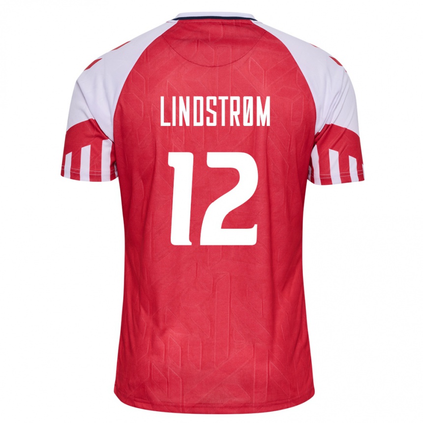 キッズフットボールデンマークイェスパー・リンドストロム #12赤ホームシャツ24-26ジャージーユニフォーム
