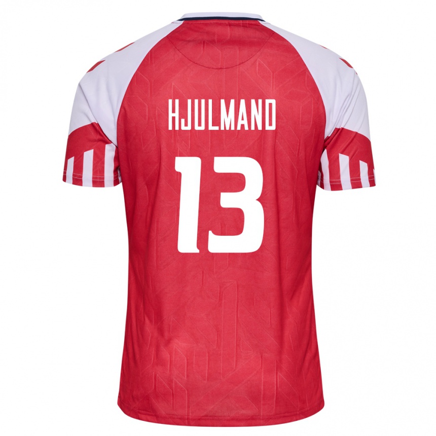 キッズフットボールデンマークモルテン・ヒュルマンド#13赤ホームシャツ24-26ジャージーユニフォーム