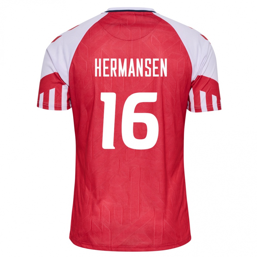 キッズフットボールデンマークマッツ・ハーマンセン#16赤ホームシャツ24-26ジャージーユニフォーム