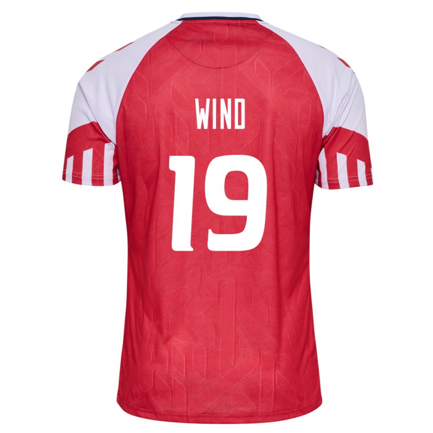 キッズフットボールデンマークヨナス・ウィンド#19赤ホームシャツ24-26ジャージーユニフォーム
