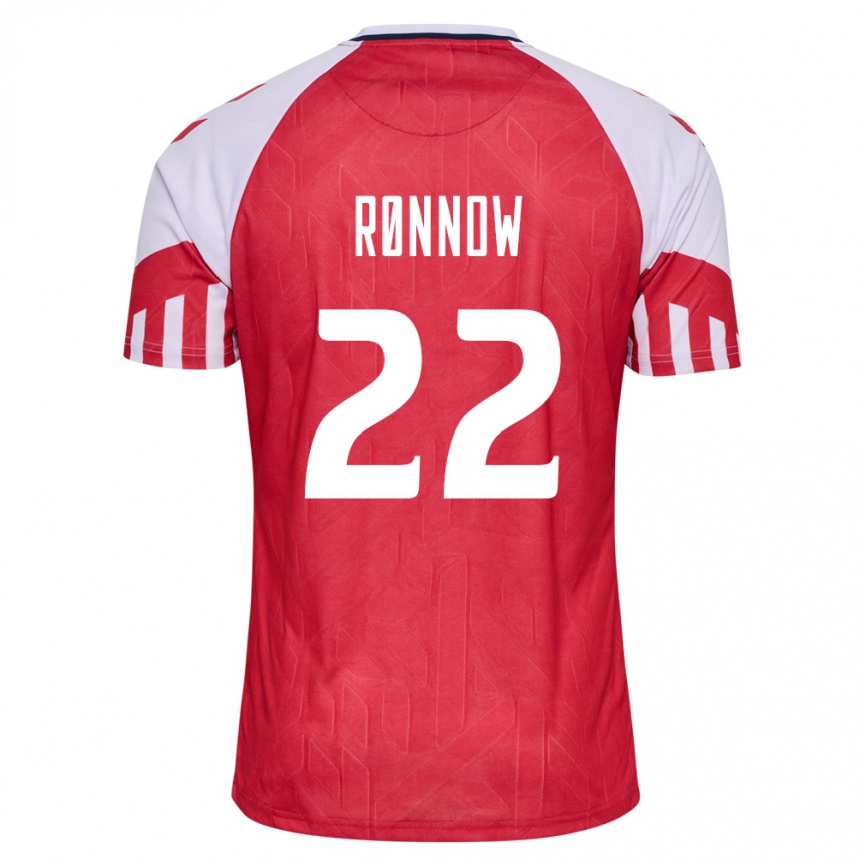 キッズフットボールデンマークフレデリク・レノウ#22赤ホームシャツ24-26ジャージーユニフォーム