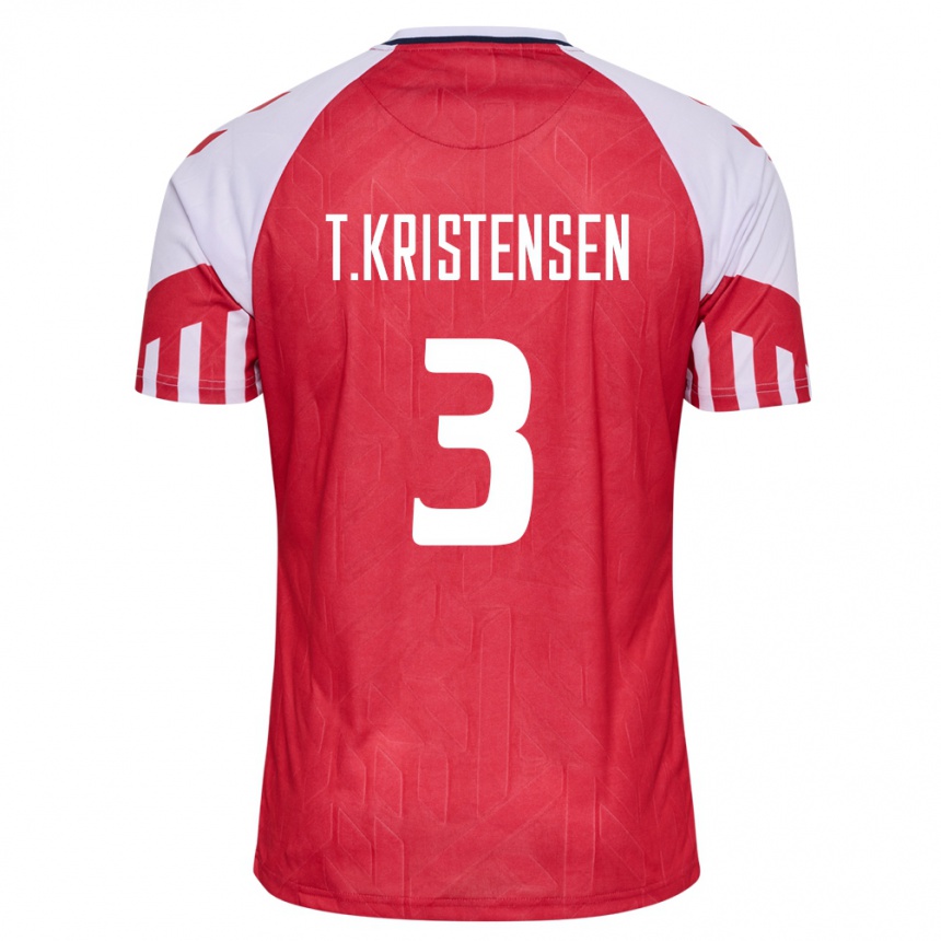 キッズフットボールデンマークトーマス・クリステンセン#3赤ホームシャツ24-26ジャージーユニフォーム