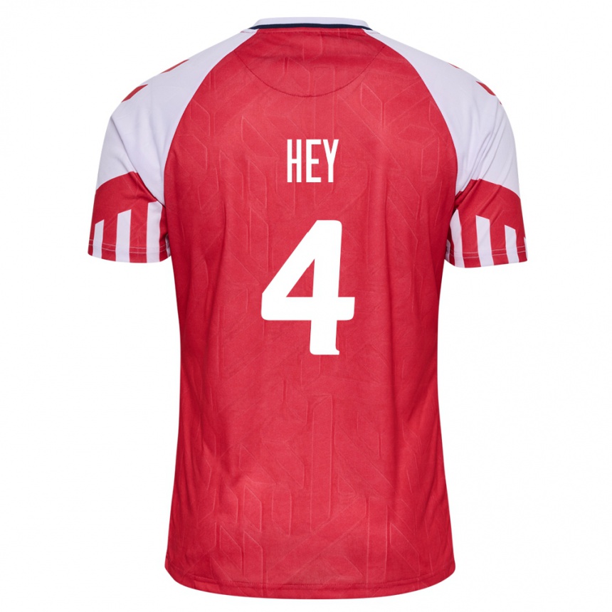 キッズフットボールデンマークルーカス・ヘイ#4赤ホームシャツ24-26ジャージーユニフォーム