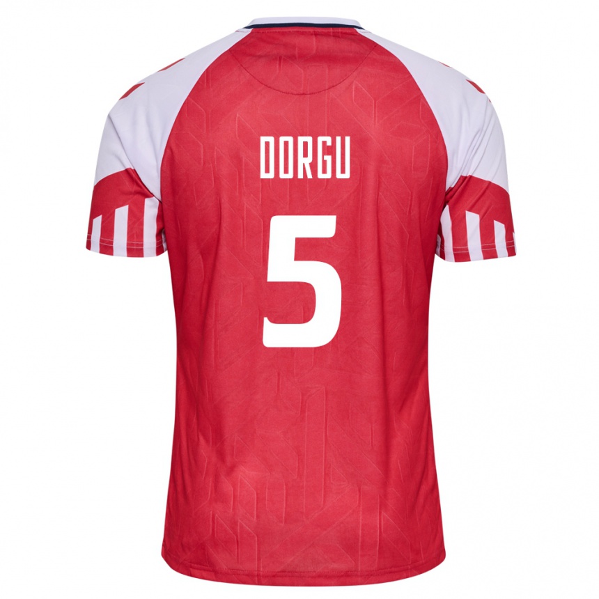 キッズフットボールデンマークパトリック・ドルグ#5赤ホームシャツ24-26ジャージーユニフォーム