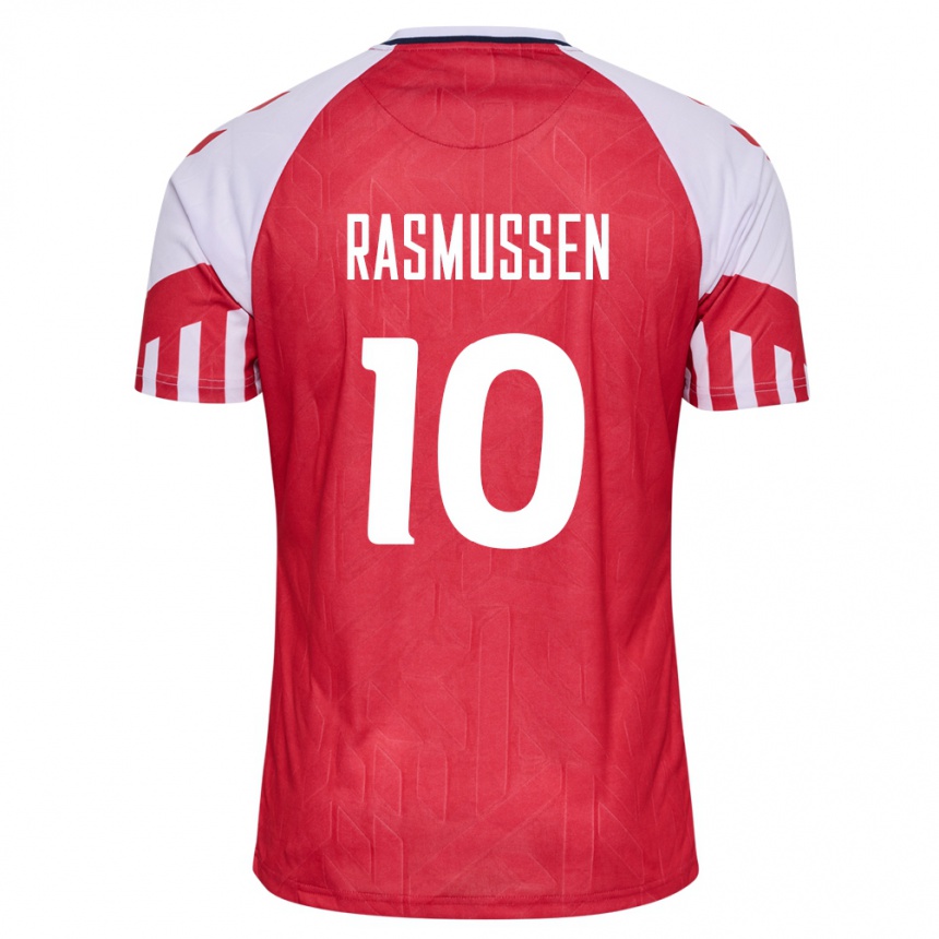 キッズフットボールデンマーククリスチャン・ラスムッセン#10赤ホームシャツ24-26ジャージーユニフォーム