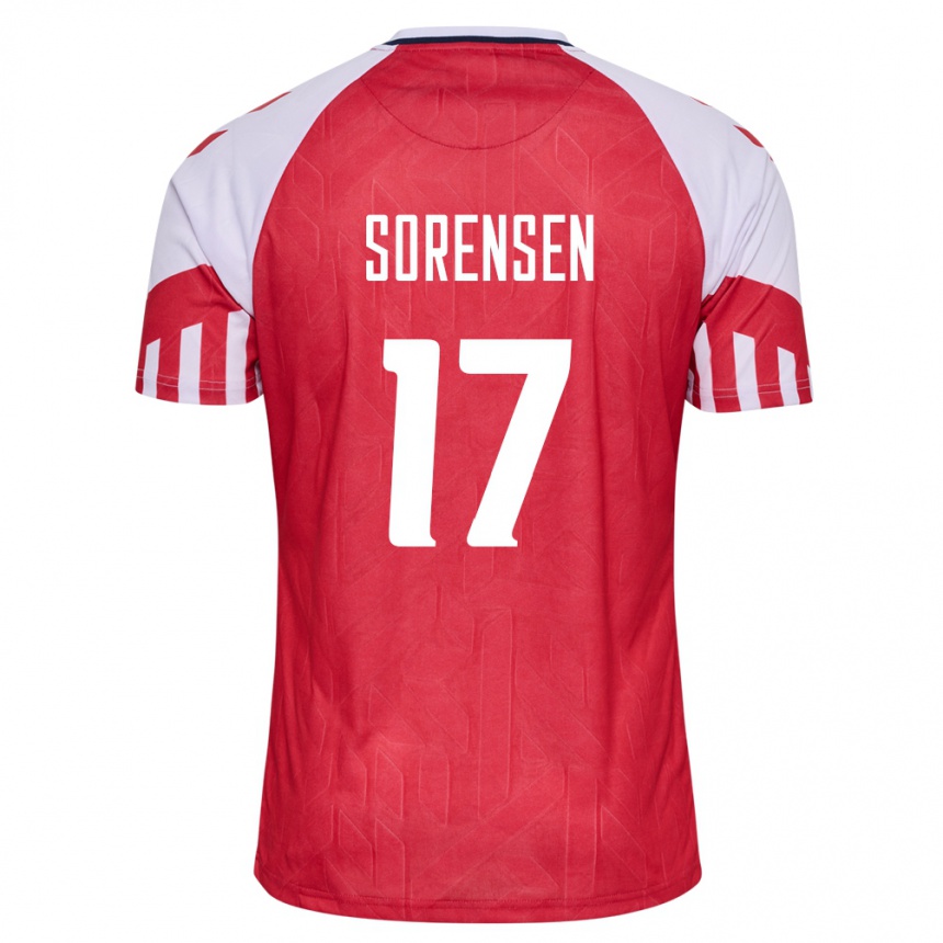 キッズフットボールデンマークオリバー・ソレンセン・ジェンセン#17赤ホームシャツ24-26ジャージーユニフォーム