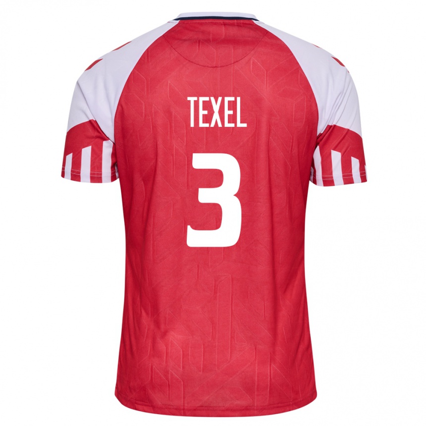 キッズフットボールデンマークポントス・テクセル#3赤ホームシャツ24-26ジャージーユニフォーム