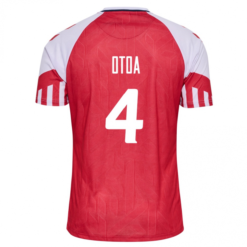 キッズフットボールデンマークセバスチャン・オトア#4赤ホームシャツ24-26ジャージーユニフォーム