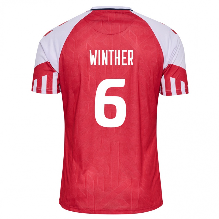 キッズフットボールデンマークキャスパー・ウィンテル#6赤ホームシャツ24-26ジャージーユニフォーム
