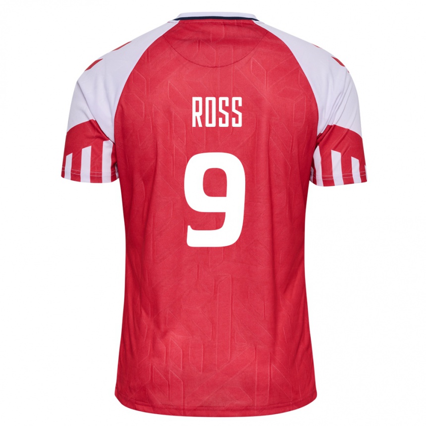 キッズフットボールデンマークオリバー・ロス#9赤ホームシャツ24-26ジャージーユニフォーム