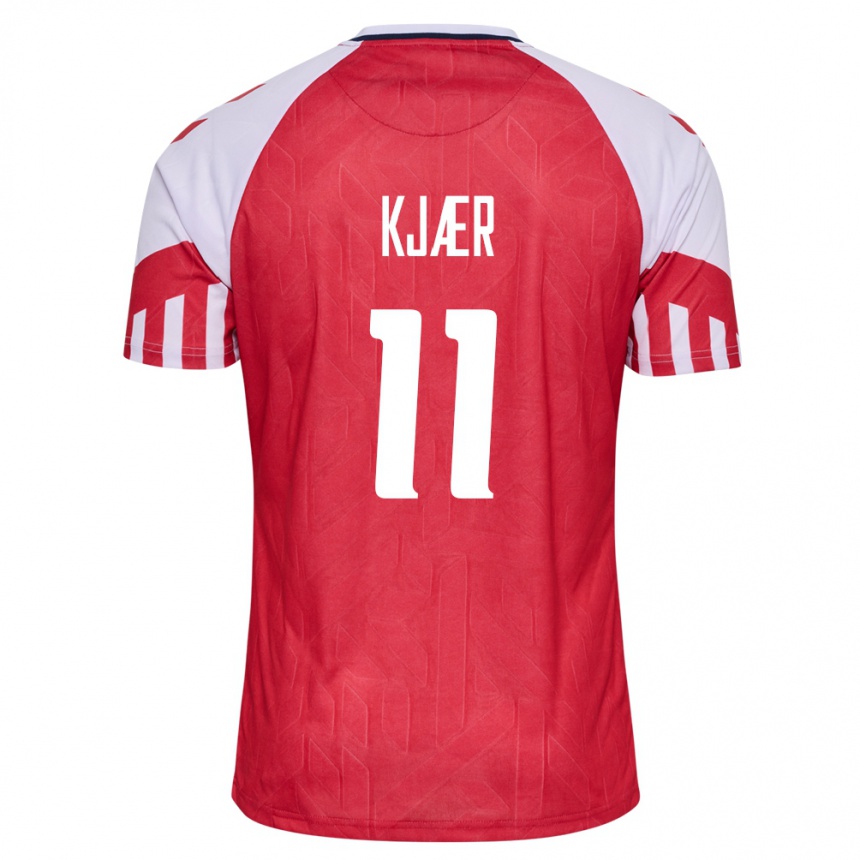 キッズフットボールデンマークイェッペ・ケアー#11赤ホームシャツ24-26ジャージーユニフォーム