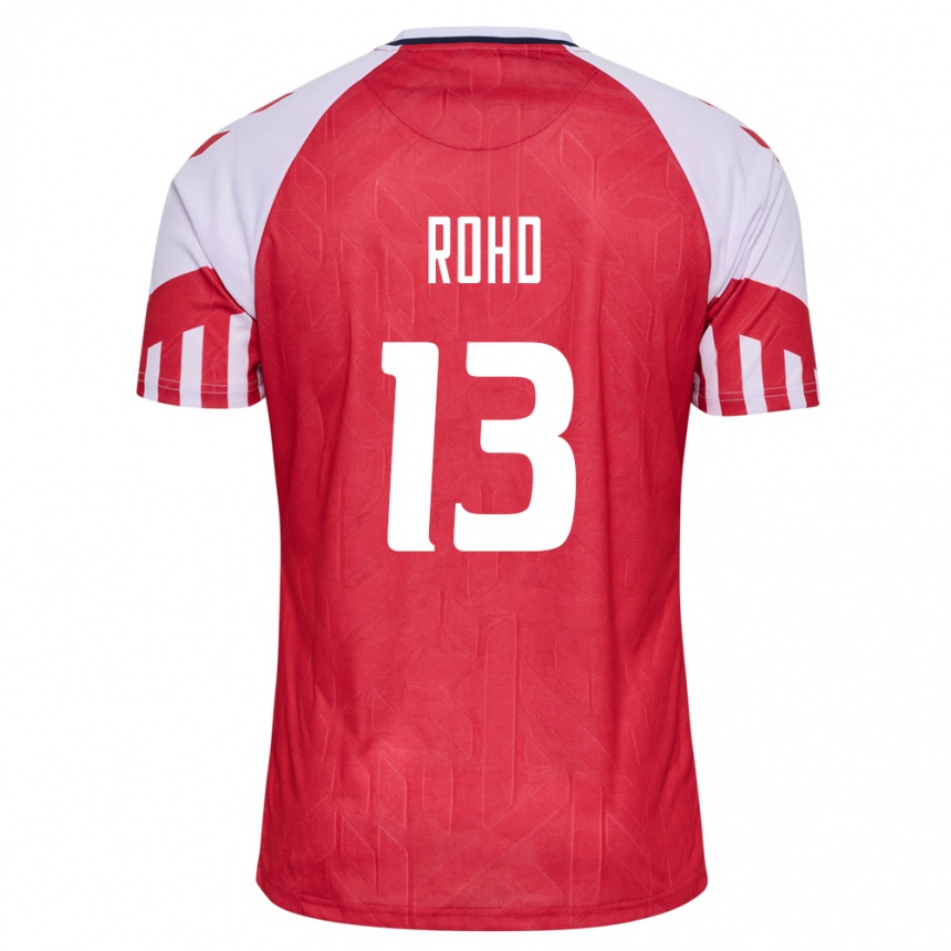 キッズフットボールデンマークエミール・ロード#13赤ホームシャツ24-26ジャージーユニフォーム