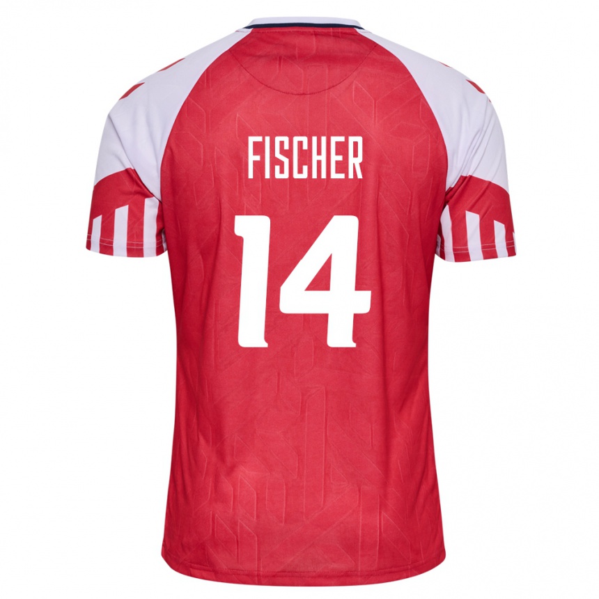 キッズフットボールデンマークミッケル・フィッシャー#14赤ホームシャツ24-26ジャージーユニフォーム