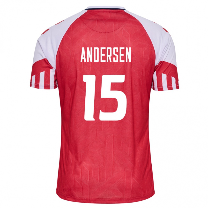 キッズフットボールデンマークジェイコブ・アンダーセン#15赤ホームシャツ24-26ジャージーユニフォーム