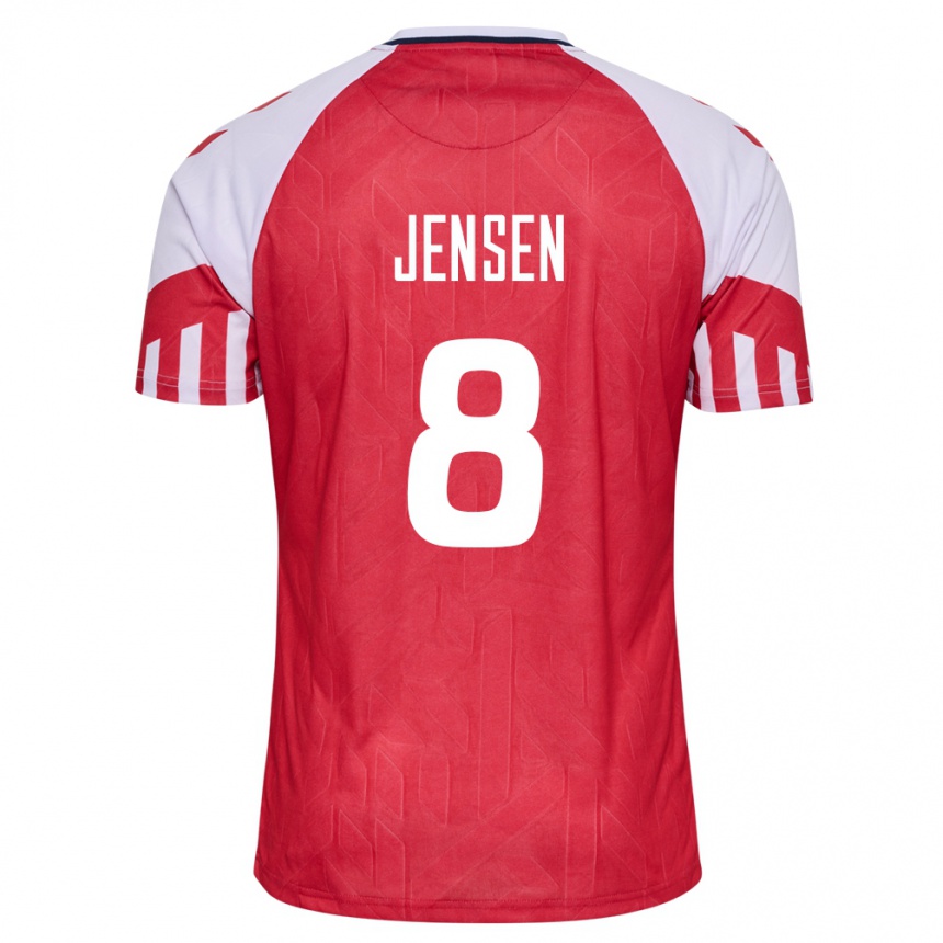 キッズフットボールデンマークトビアス・ランド・ジェンセン#8赤ホームシャツ24-26ジャージーユニフォーム