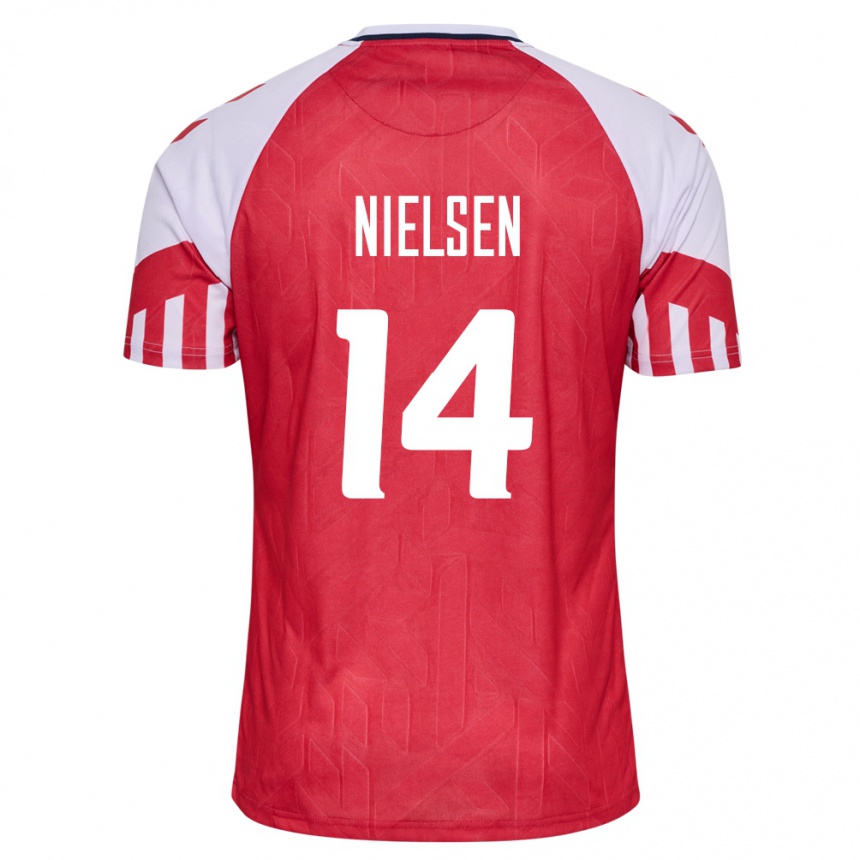 キッズフットボールデンマークジュリアス・ニールセン#14赤ホームシャツ24-26ジャージーユニフォーム
