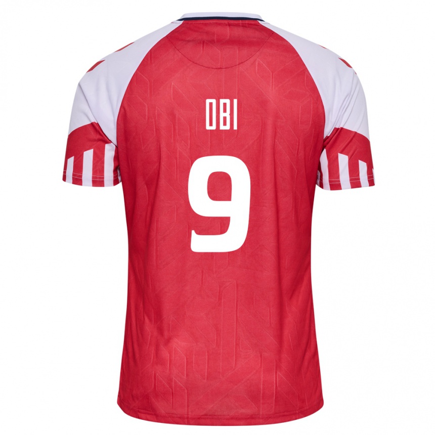 キッズフットボールデンマークチド・オビ#9赤ホームシャツ24-26ジャージーユニフォーム
