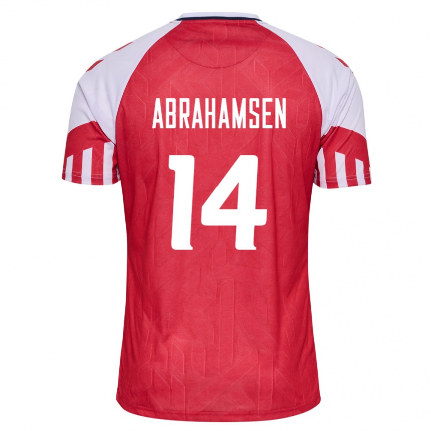 キッズフットボールデンマークマッツ・アブラハムセン#14赤ホームシャツ24-26ジャージーユニフォーム