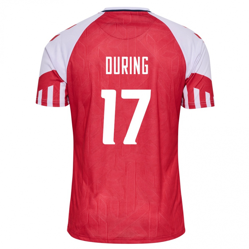 キッズフットボールデンマークラスムス・デューリング#17赤ホームシャツ24-26ジャージーユニフォーム