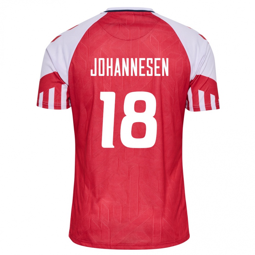キッズフットボールデンマークソフス・ヨハネセン#18赤ホームシャツ24-26ジャージーユニフォーム