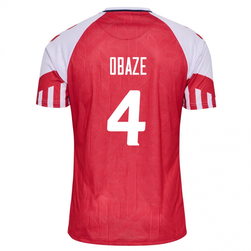 キッズフットボールデンマークイザベラ・オバゼ#4赤ホームシャツ24-26ジャージーユニフォーム