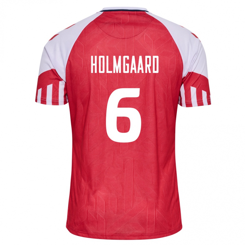 キッズフットボールデンマークカレン・ホルムガード#6赤ホームシャツ24-26ジャージーユニフォーム