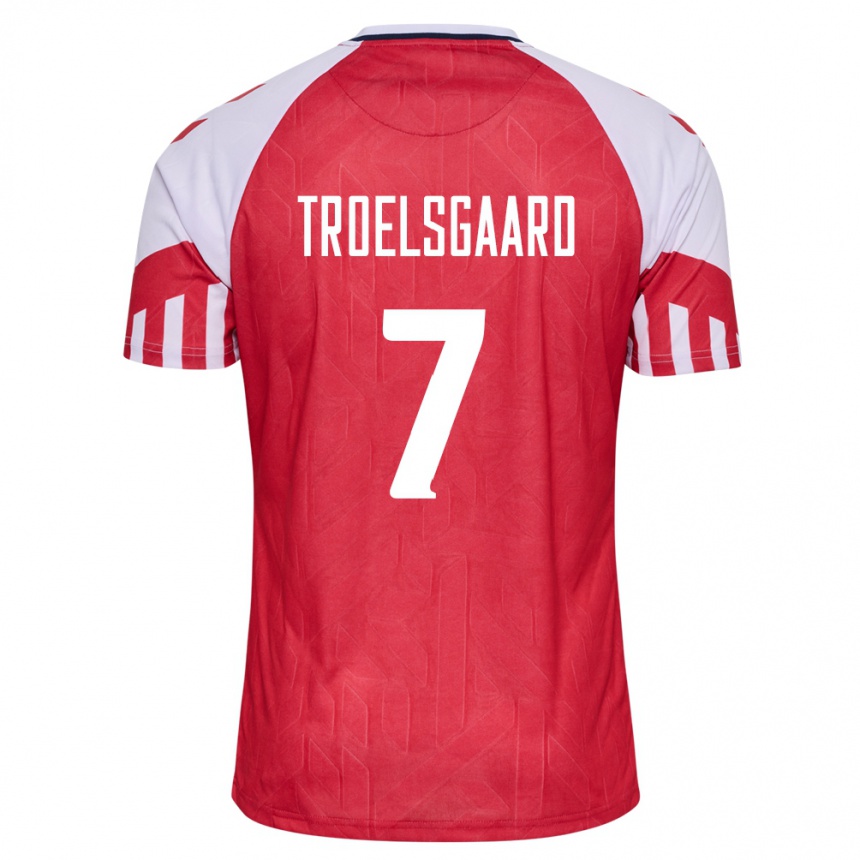 キッズフットボールデンマークサンネ・トロルスガード#7赤ホームシャツ24-26ジャージーユニフォーム