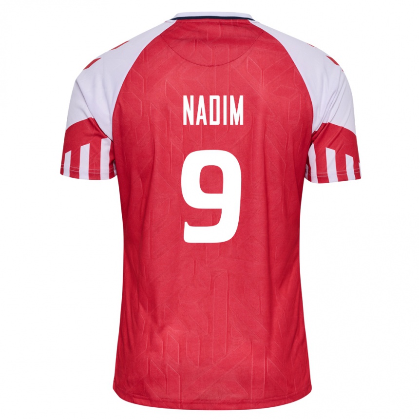 キッズフットボールデンマークナディア・ナディム#9赤ホームシャツ24-26ジャージーユニフォーム