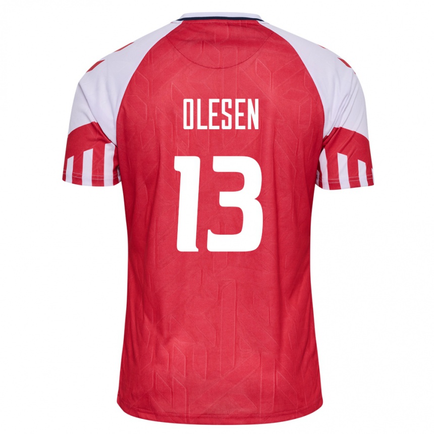 キッズフットボールデンマークキャロライン・オレセン#13赤ホームシャツ24-26ジャージーユニフォーム
