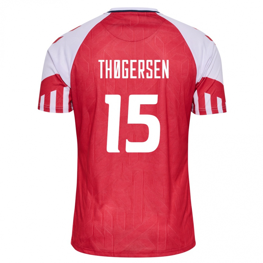 キッズフットボールデンマークフレデリッケ・トーゲルセン#15赤ホームシャツ24-26ジャージーユニフォーム