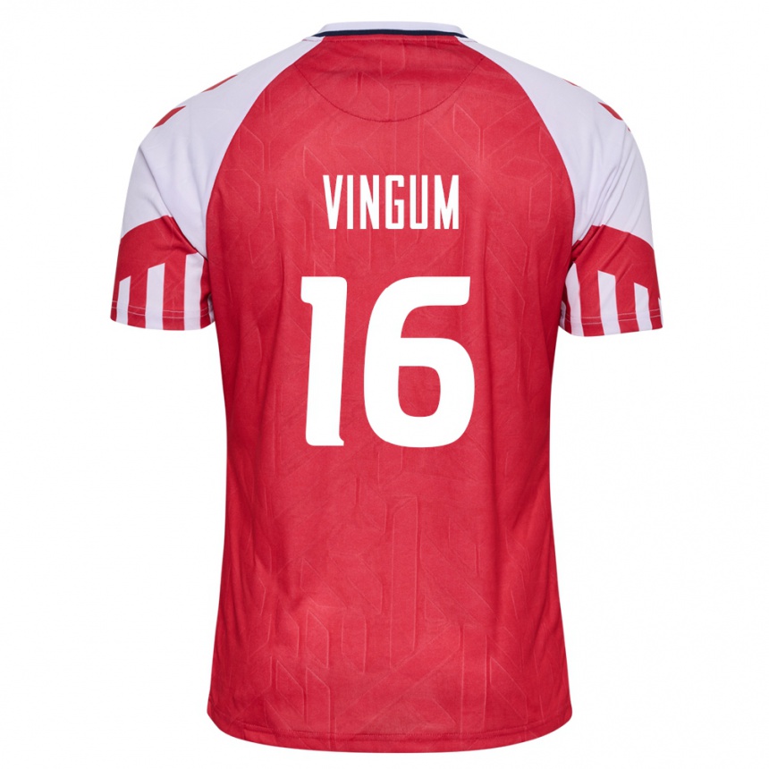 キッズフットボールデンマークアルベルト・ヴィンガム#16赤ホームシャツ24-26ジャージーユニフォーム