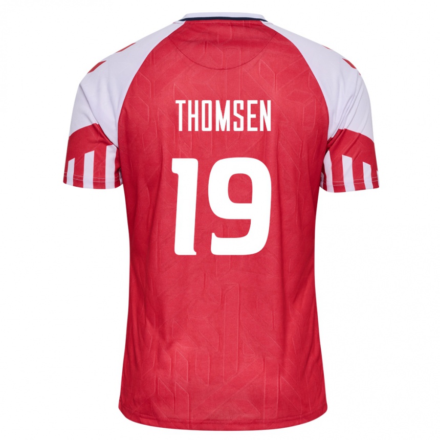 キッズフットボールデンマークヤンニ・トムセン#19赤ホームシャツ24-26ジャージーユニフォーム