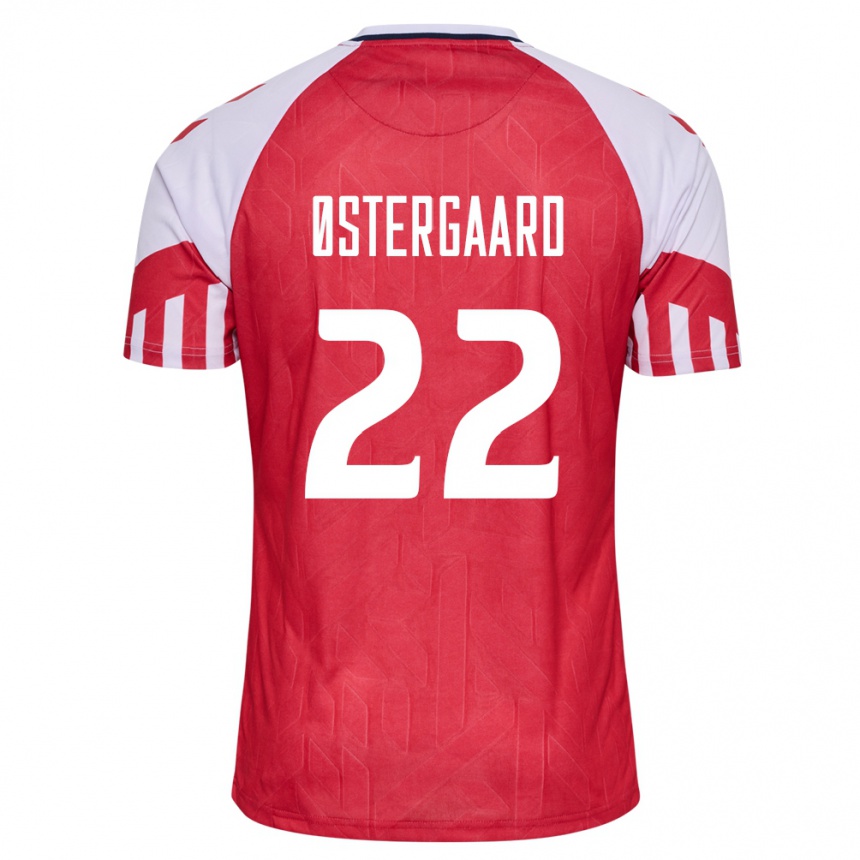 キッズフットボールデンマークマハ ベイ オスターガード#22赤ホームシャツ24-26ジャージーユニフォーム