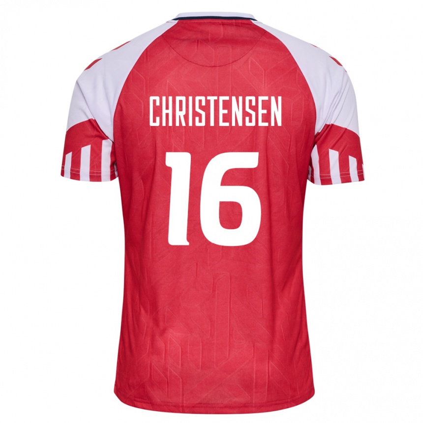 キッズフットボールデンマークオリヴァー・クリステンセン#16赤ホームシャツ24-26ジャージーユニフォーム