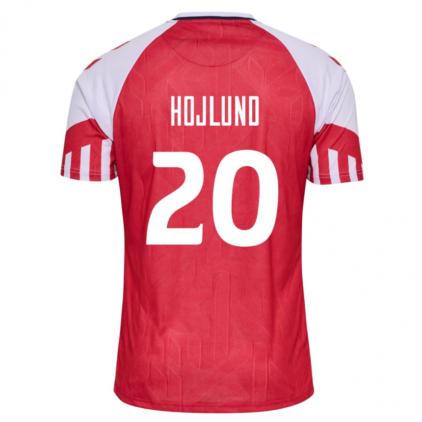 キッズフットボールデンマークラスムス・ホイルンド#20赤ホームシャツ24-26ジャージーユニフォーム